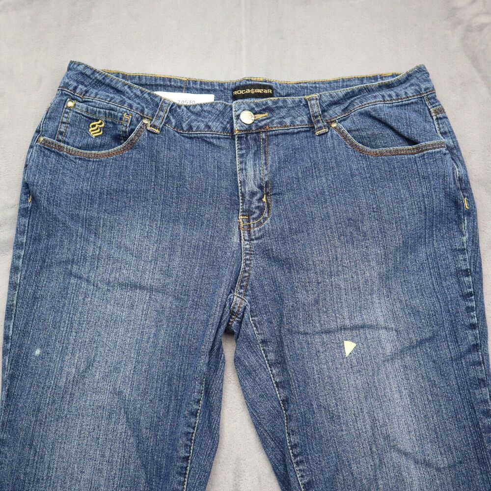 Rocawear Jeans Pants Womens 13 Blue Faded 5 Pocket Bootcut Button Zip Denim - Picture 9 of 16